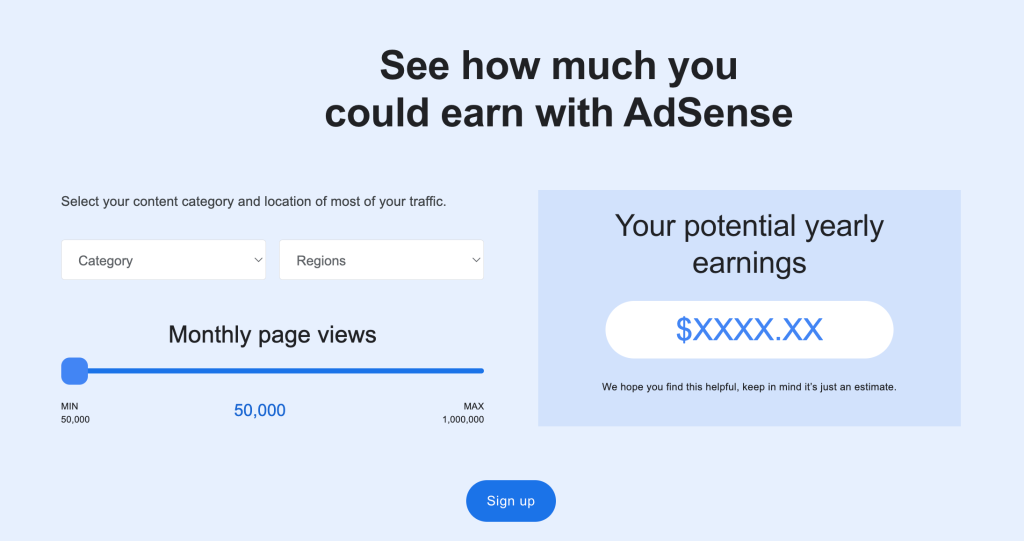 Google AdSense potential yearly earnings calculator