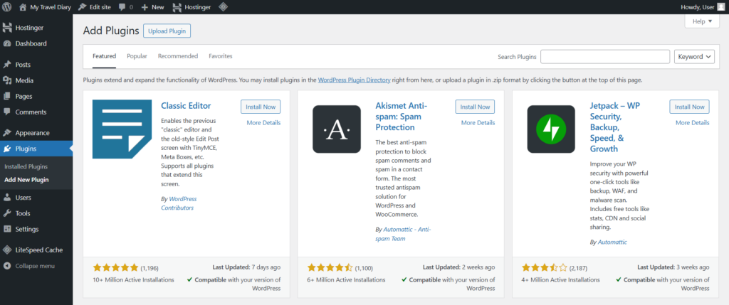 The Add New Plugin menu in the WordPress dashboard