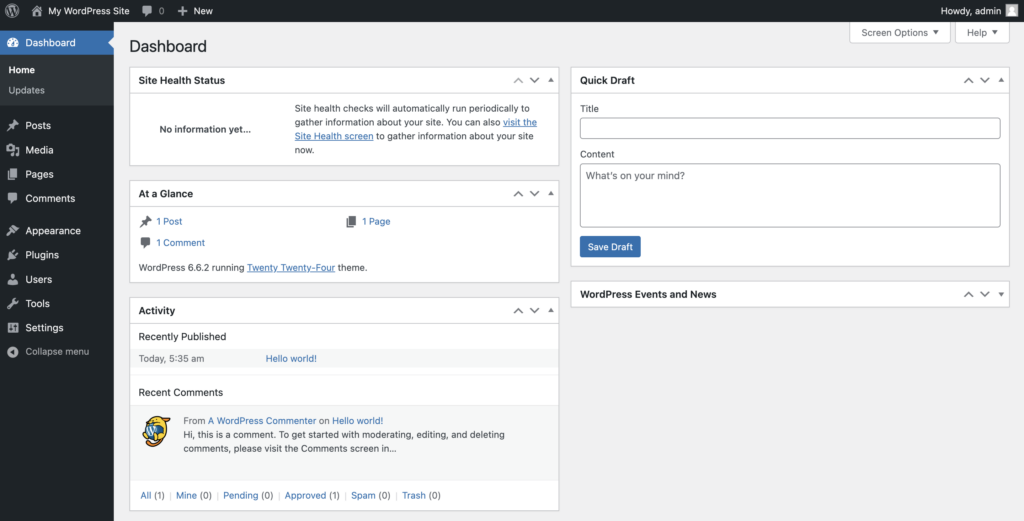 The WordPress admin dashboard