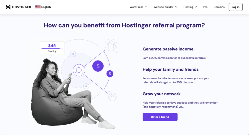 Hostinger referral program landing page