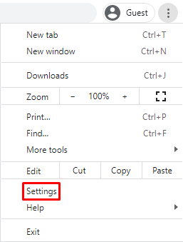 Selecting Settings on Google Chrome