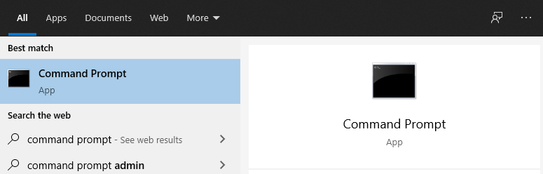Searching Command Prompt on Windows 10