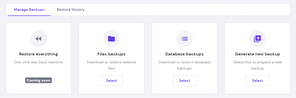 Manage Backups settings on hPanel.