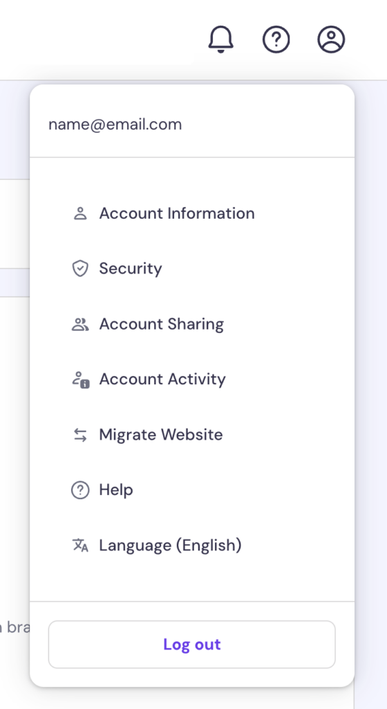 Account settings menu