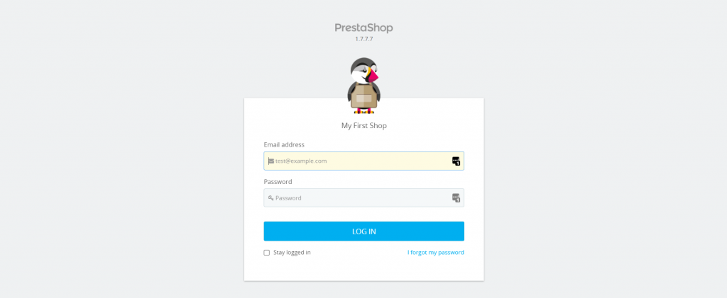 PrestaShop login page