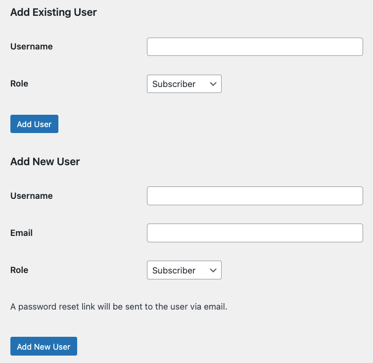 A form for adding existing or new users to WordPress Multisite subsite