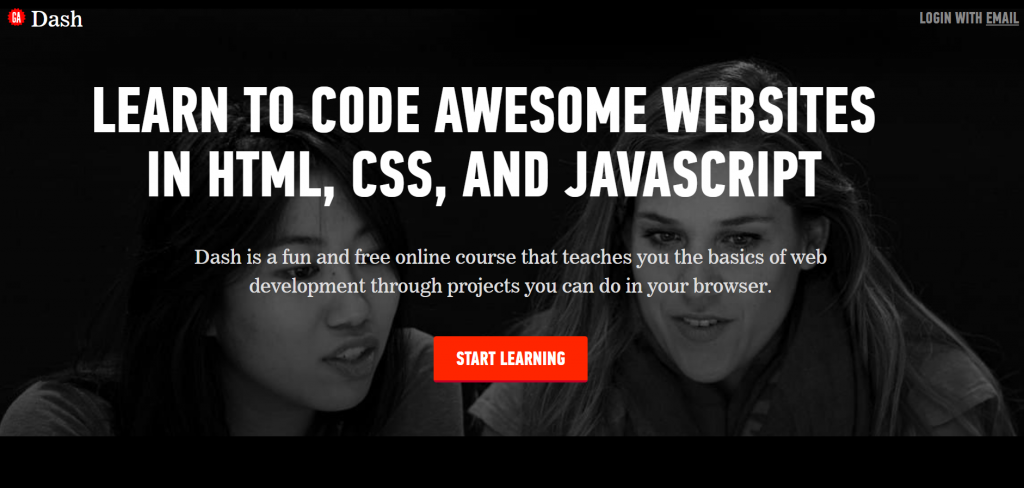 The homepage of Dash course by General Assembly.
