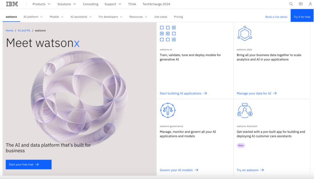 IBM watsonx homepage