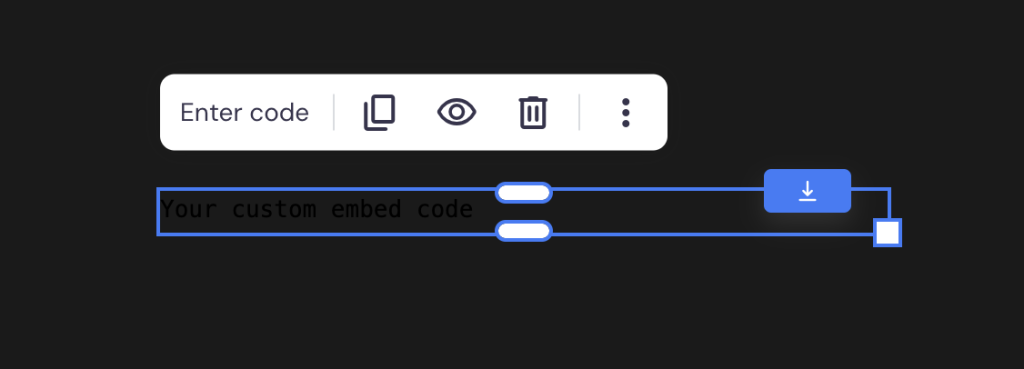 Embed code settings expanded