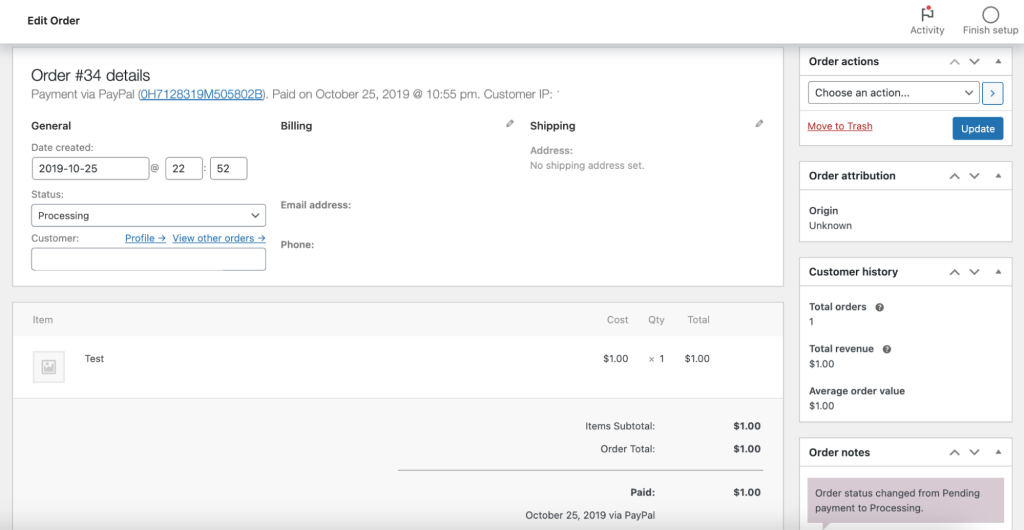 customer order details within WooCommerce