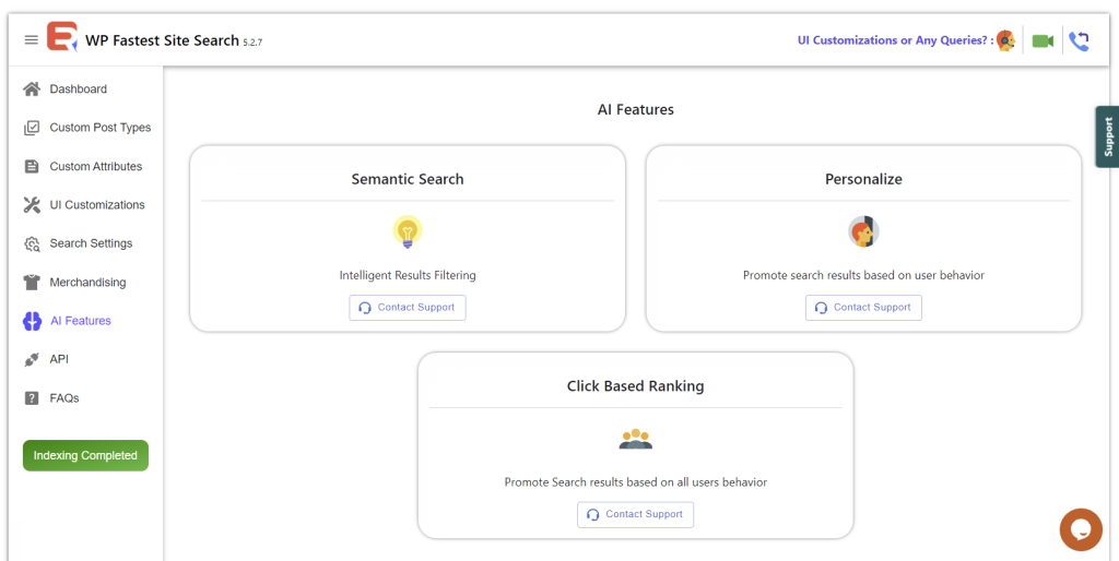 WP Fastest Site Search dashboard