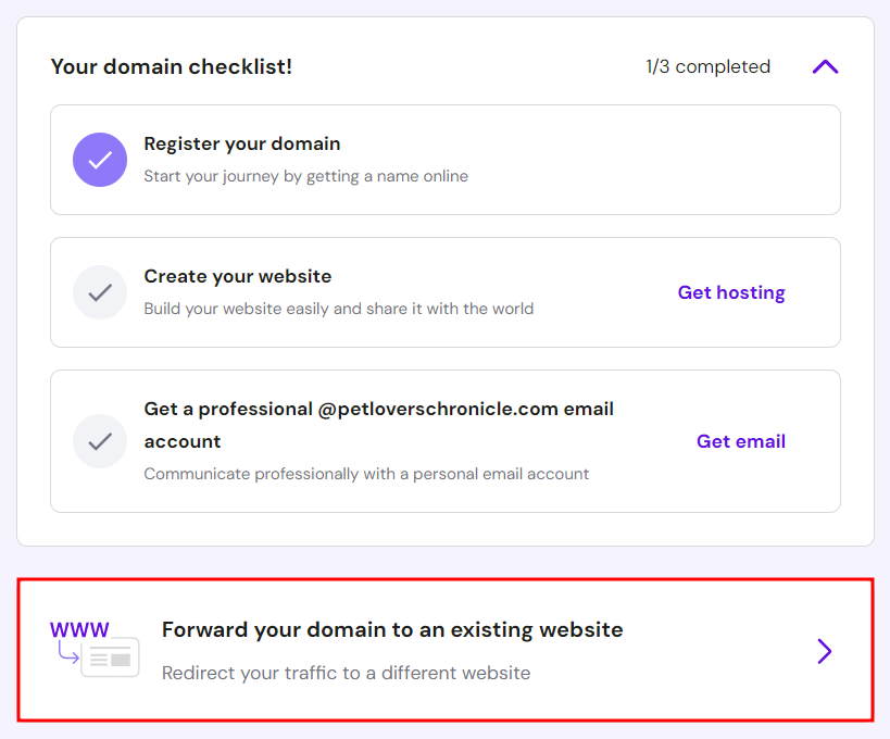 Domain forwarding feature in hPanel