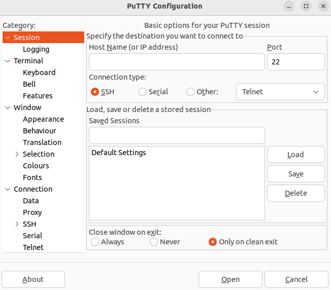 PuTTY ip port