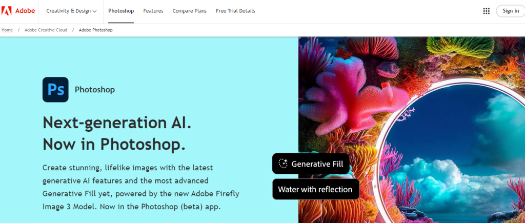 Adobe Photoshop landing page