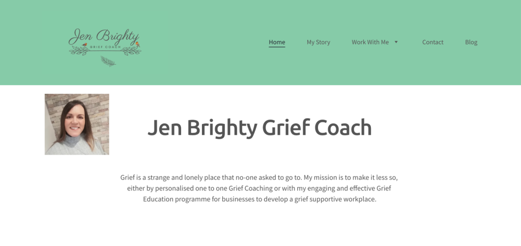 Jen Brighty Grief Coach landing page