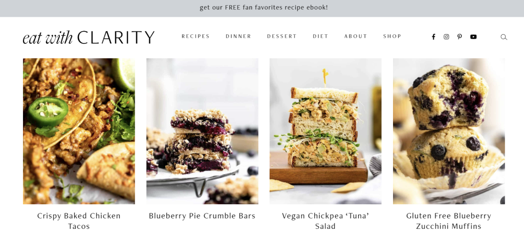 The homepage of Eat With Clarity