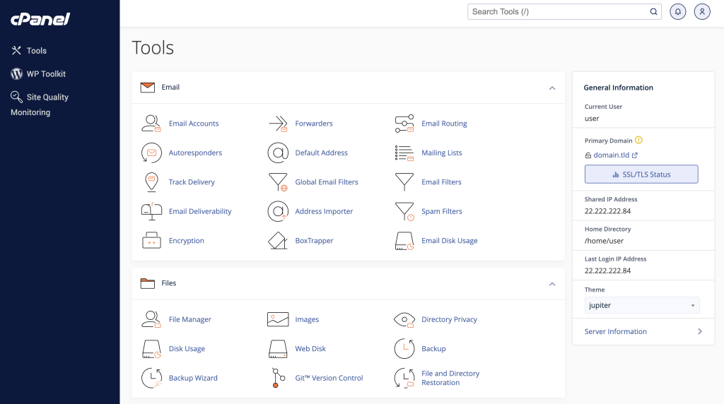 cpanel dashboard