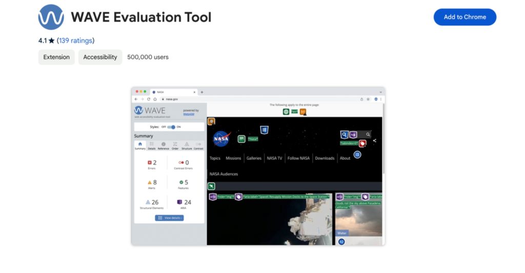WAVE Evaluation free extension for Google Chrome