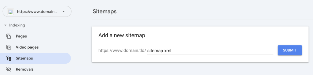 Google Search Console's sitemap submission menu
