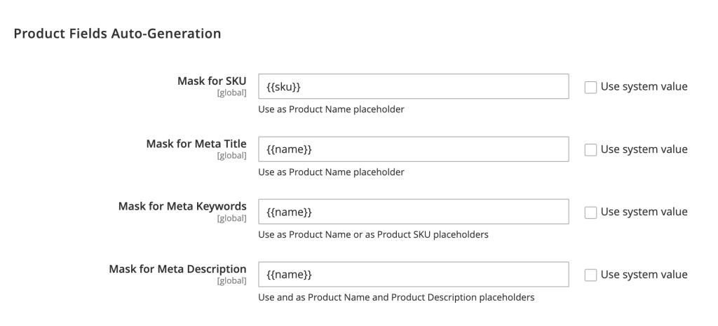 The Product Fields Auto-Generation options in Magento
