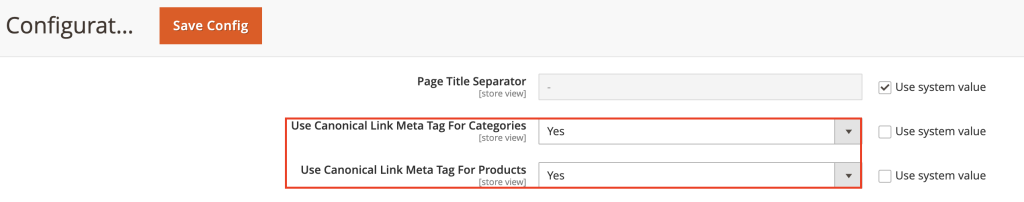 The Canonical Link Meta Tag options in Magento
