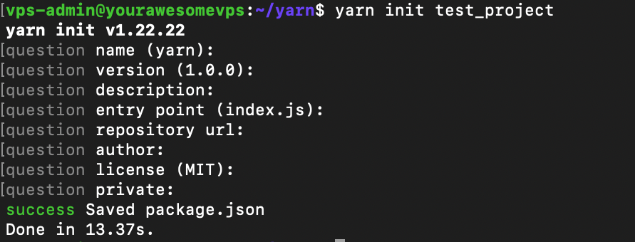 Yarn init questions