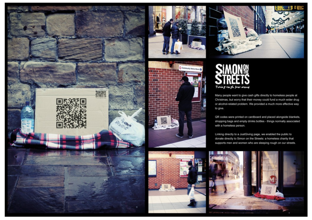 Closeup of Adforum submission of Propaganda marketing agency's campaign for Simon on the Streets charity