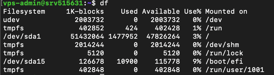 df command prints files system usage