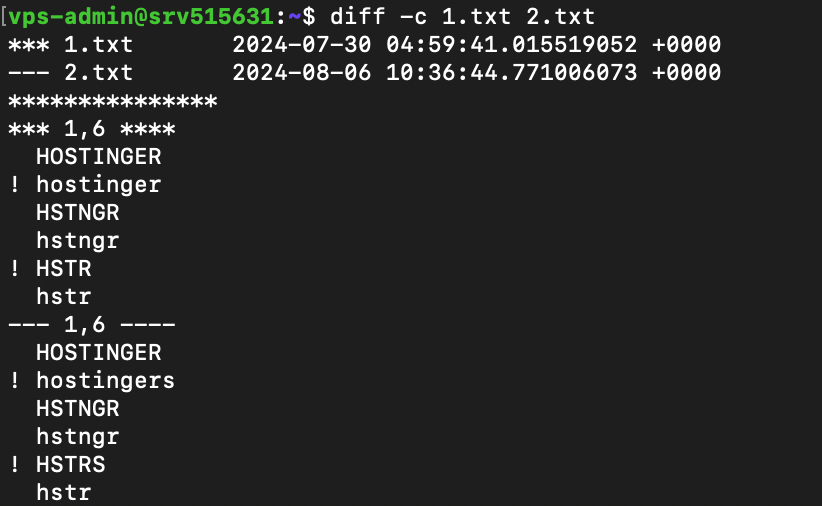 diff command shows differences between files in context format