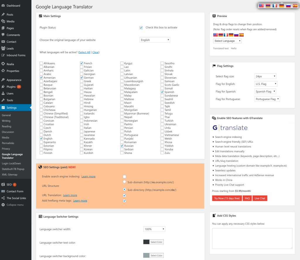 TranslatePress interface