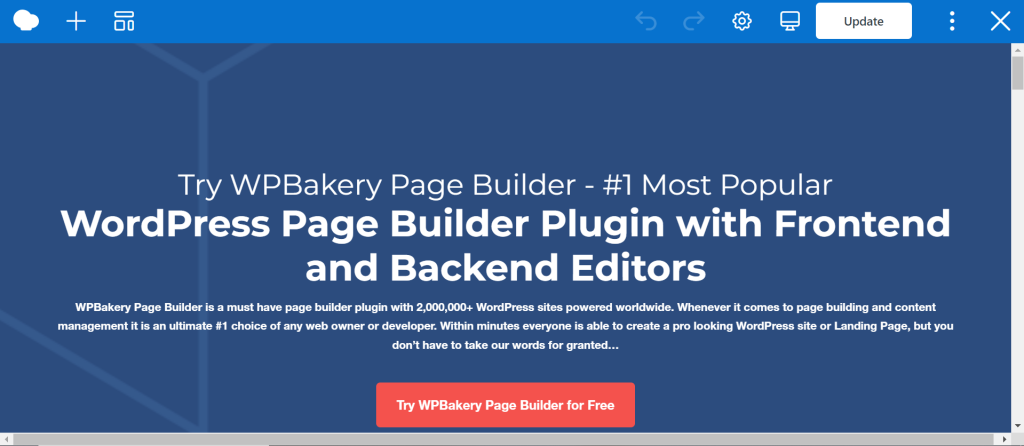 WPBakery's front-end page editor interface