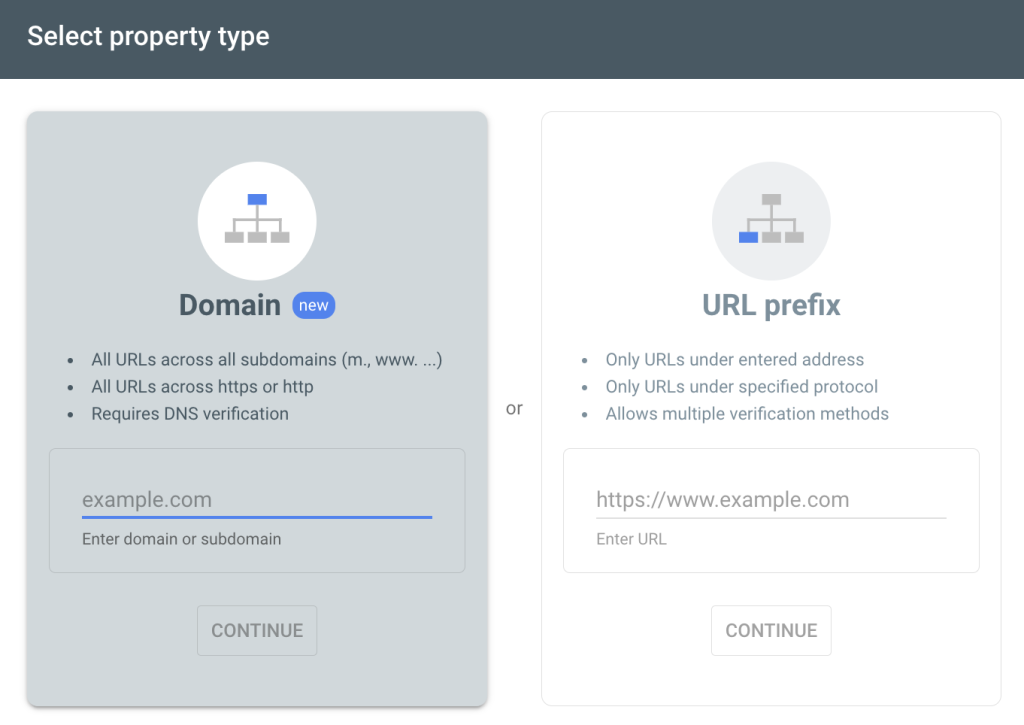 Adding a property in Search Console