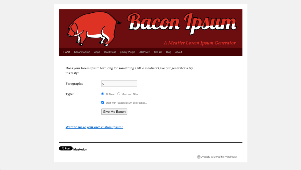 Bacom ipsum homepage