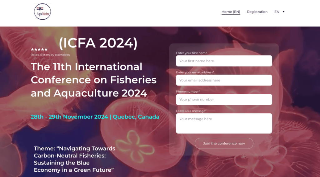 Homepage of Aqua Marine Conference, an event about fisheries and aquaculture