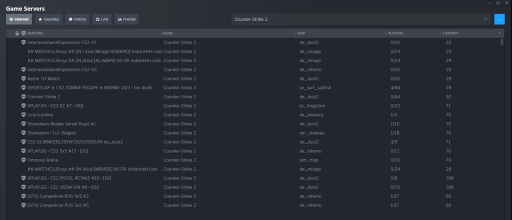 Counter-Strike 2 game server browser