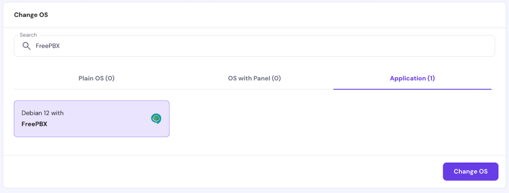 Debian with FreePBX template on hPanel's OS configuration menu