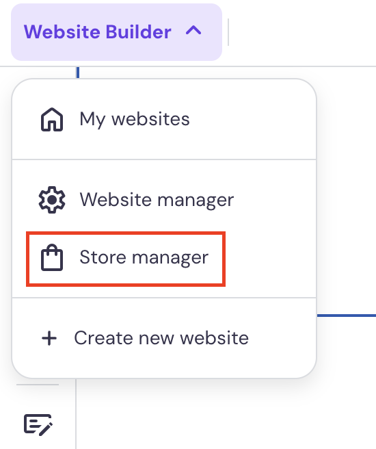 Hostinger Website Builder highlighting store manager option