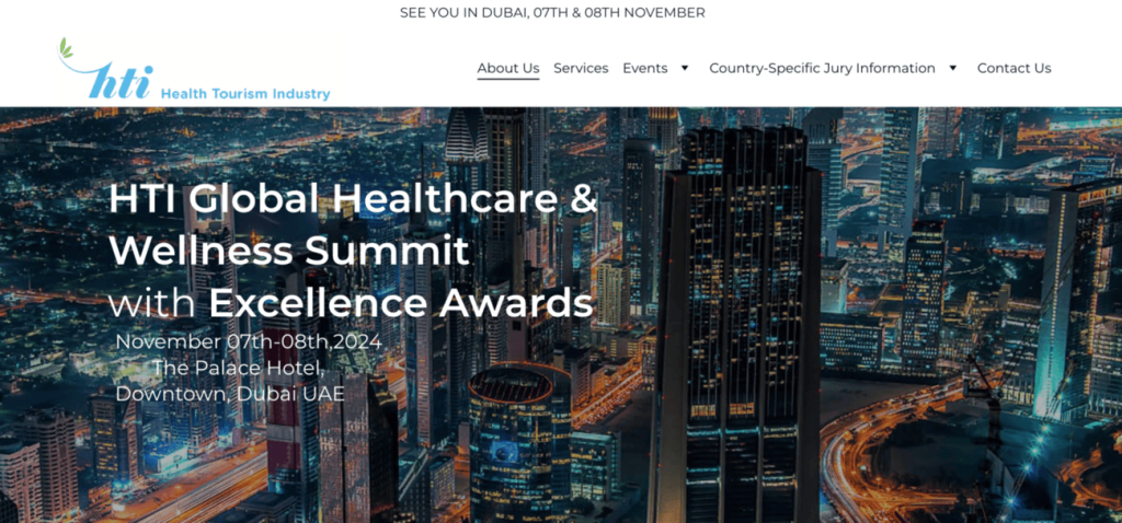 Homepage of HTI Conference, an event about health tourism