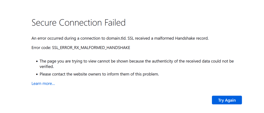 ERR_SSL_PROTOCOL_ERROR in Mozilla Firefox