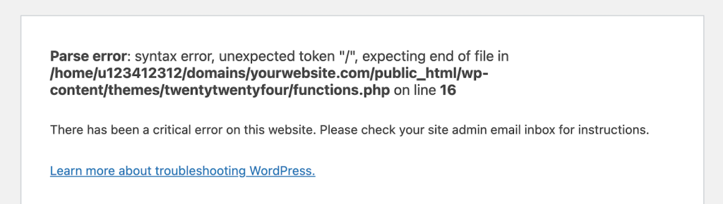 PHP error message on WordPress front end