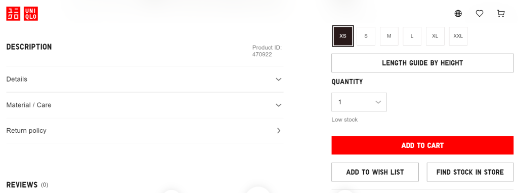 The Uniqlo eCommerce site's checkout page