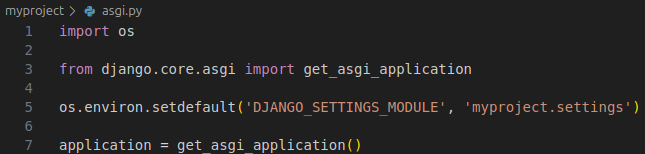 Screenshot of a default asgi.py file structure