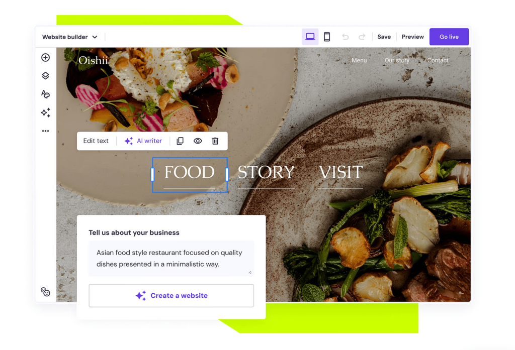 Hostinger Website Builder restaurant website mockup