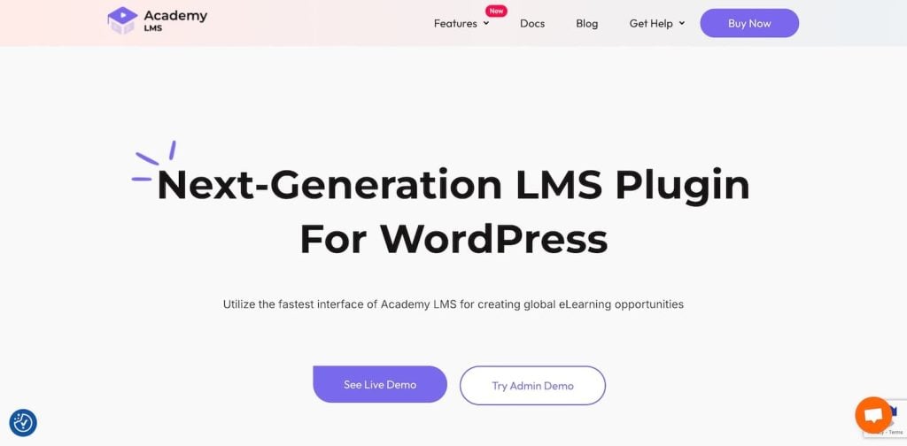 Academy LMS plugin landing page