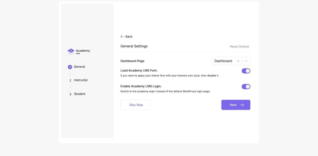 Academy LMS setup wizard