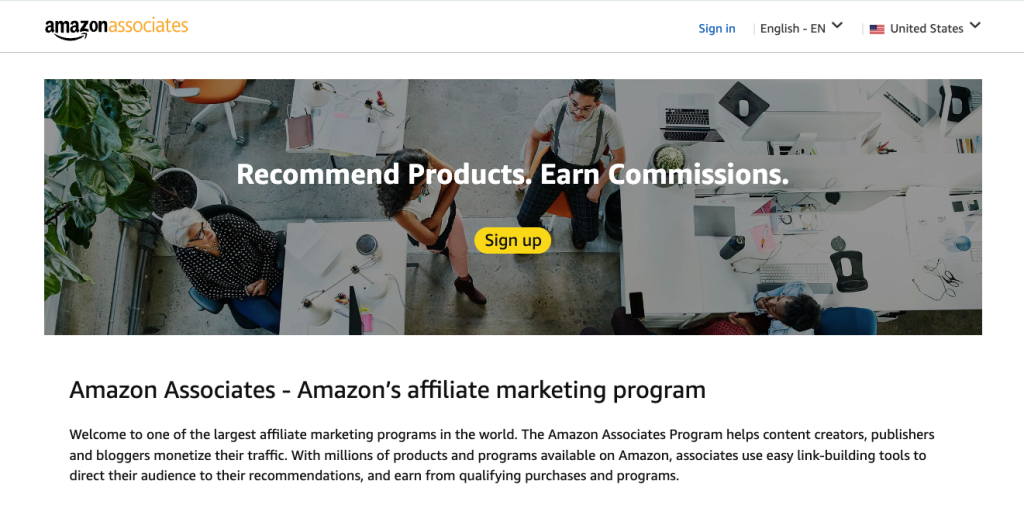 Amazon Associates homepage