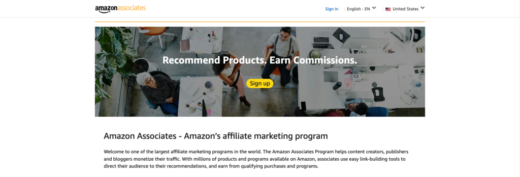 Amazon Associates landing page