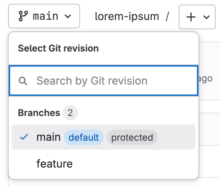 The branch selection menu in GitLab project