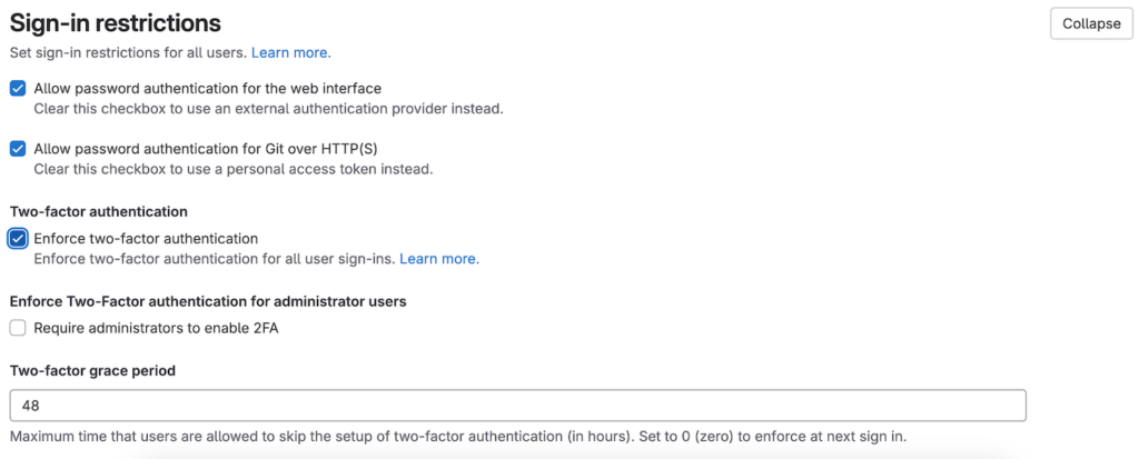 GitLab's 2FA settings