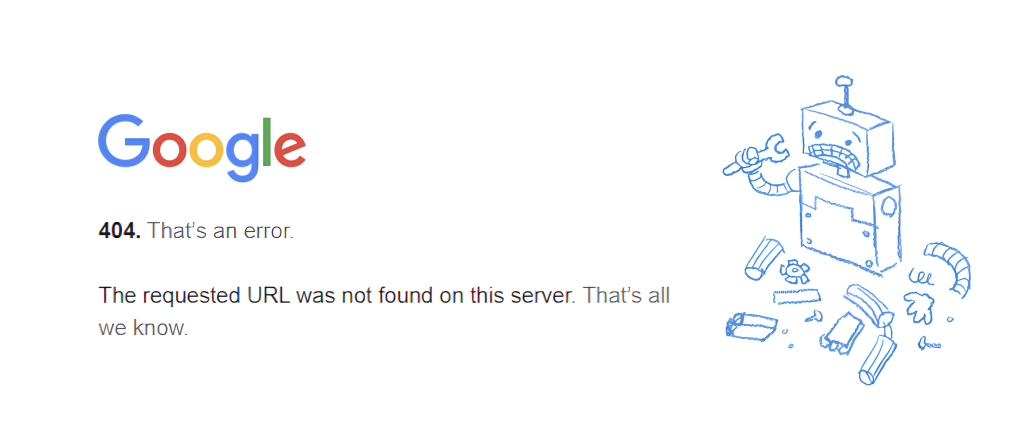 A 404 error page on Google Chrome